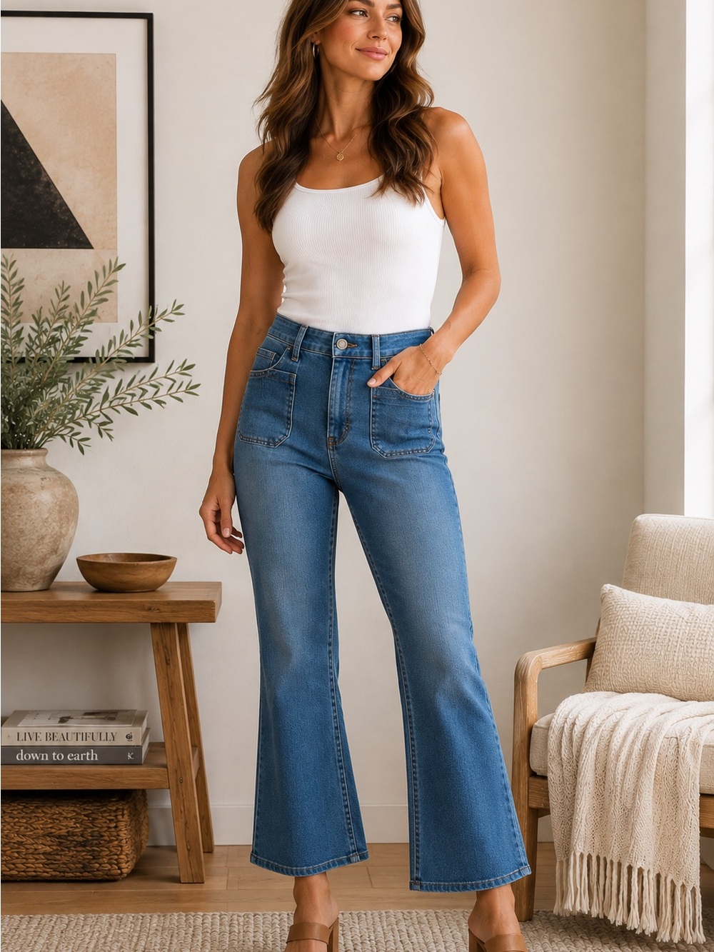 Democracy Ab Solution Kick Flare Jeans 4 Blue Patch Pocket Stretch B2612BBZCX
